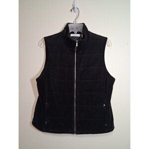 Liz Claiborne Vest Full Zip Preppy Y2K Velvet Black Women's Size Petite Large PL